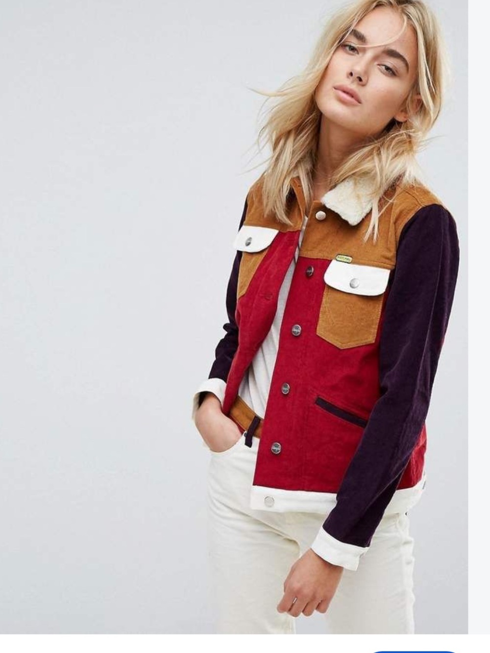 Wrangler Peter Max S Color-Block Red, Brown & Black Sherpa Collar Jacket